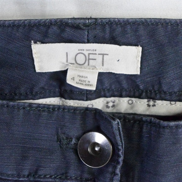 LOFT 4 Navy Blue Blue Marisa Skinny Linen Blend Womens Chino Pants - Picture 3 of 7
